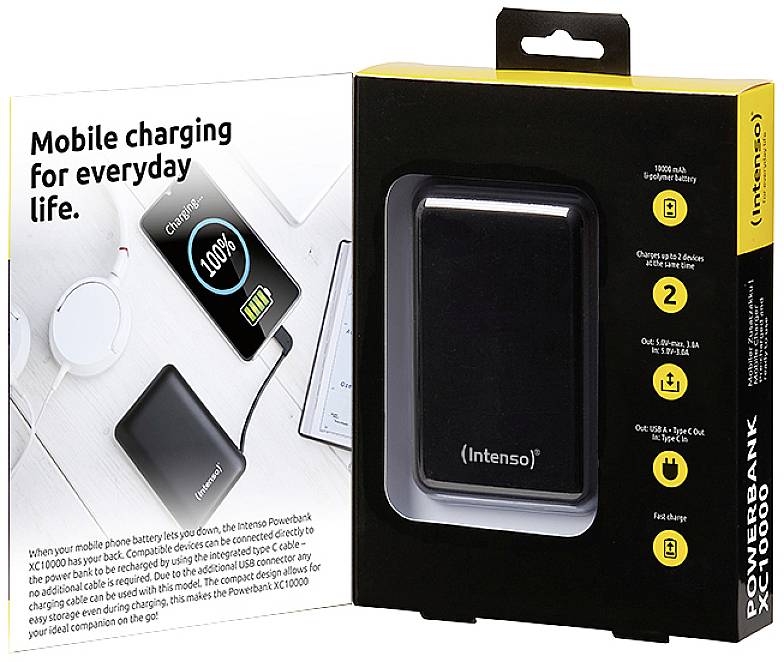 Intenso XC10000 Powerbank 10000 mAh LiPo USB-A, USB-C® Schwarz Statusanzeige