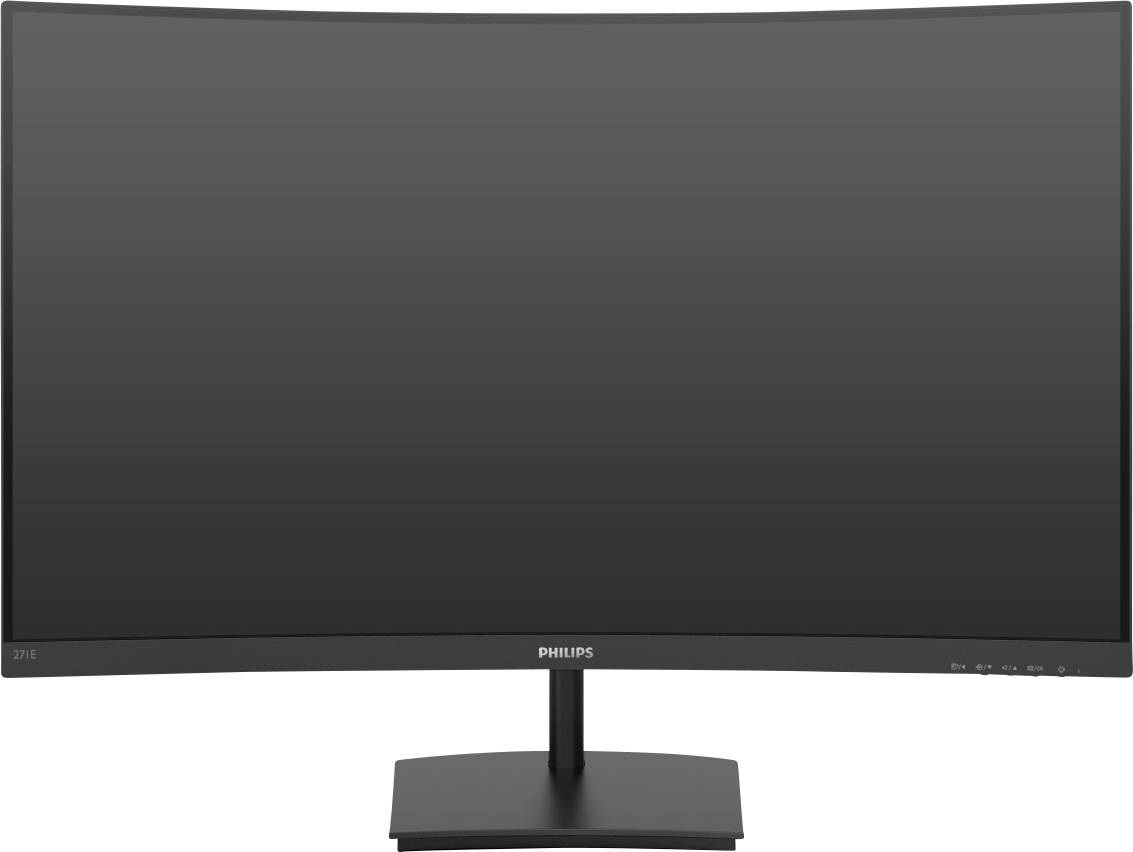 Ein gebogener Philips-Computerbildschirm in Schwarz, frontal abgebildet.