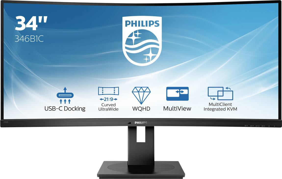 Philips Monitore 346B1C LCD-Monitor EEK G (A - G) 86.4cm (34 Zoll) 3440 x 1440 Pixel 21:9 5 ms RJ45, Kopfhörer-Buchse VA LED