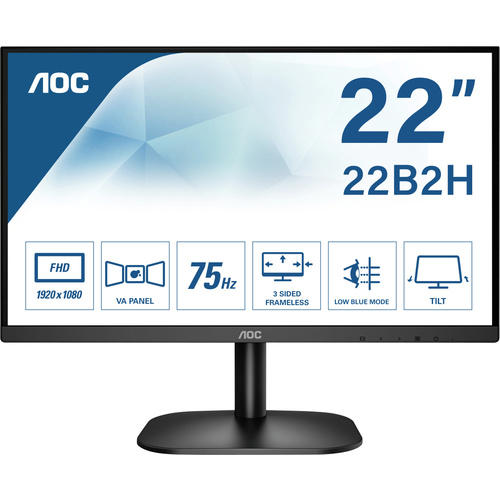 AOC 22B2H LCD-Monitor 55.9cm (22 Zoll) EEK E (A - G) 1920 x 1080 Pixel Full HD 6.5 ms Kopfhörer-Buchse VA LED