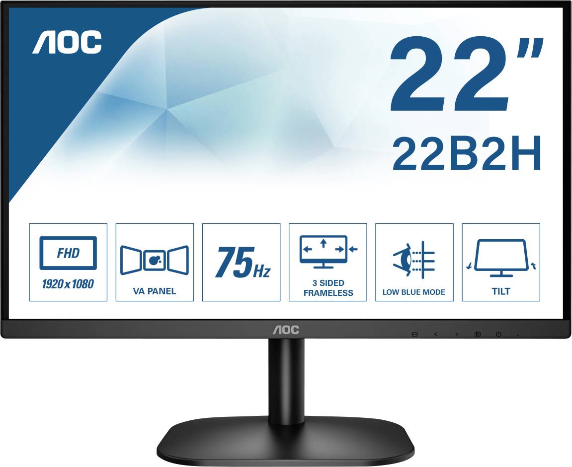 AOC 22B2H LCD-Monitor EEK E (A - G) 55.9 cm (22 Zoll) 1920 x 1080 Pixel 16:9 6.5 ms Kopfhörer-Buchse VA LED