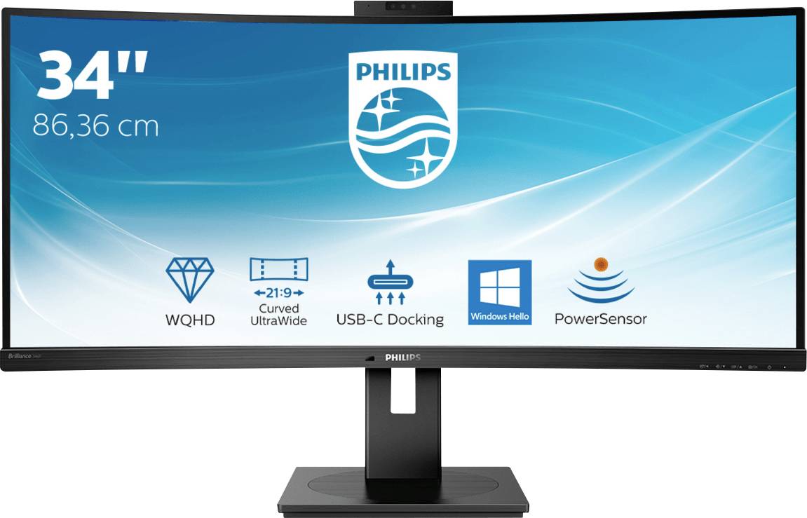 Philips Monitore 346P1CRH LCD-Monitor EEK G (A - G) 86.4 cm (34 Zoll) 3440 x 1440 Pixel 21:9 4 ms RJ45, Kopfhörer-Buchse VA LED