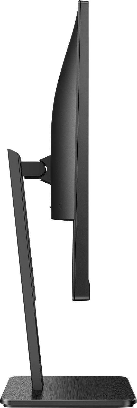 Seitenansicht eines modernen Computermonitors mit schlankem Design und drehbarem Standfuß.