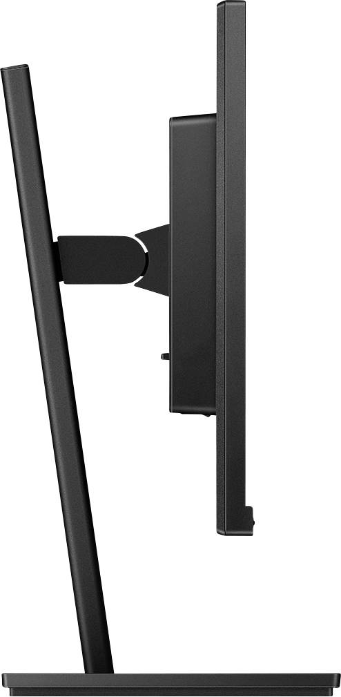 Slimmer Monitor von der Seite, zeigt schlankes, minimalistisches Design mit schwarzem Rahmen und Standfuß.