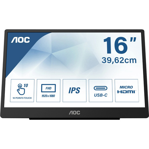 AOC 16T2 LCD-Monitor 40.6cm (16 Zoll) EEK E (A - G) 1920 x 1080 Pixel Full HD 4 ms Micro HDMI™, Kopfhörer-Buchse IPS LED