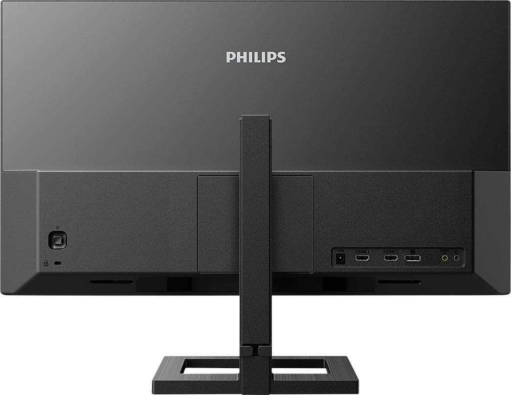 Ein Computerbildschirm von hinten, Marke Philips, mit mehreren Anschlüssen.