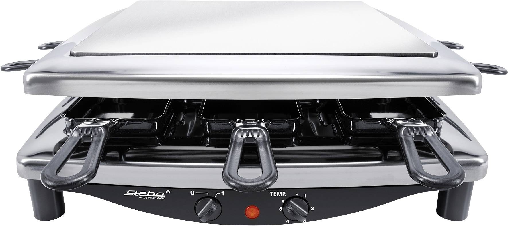 Steba RC 7 STEEL DELUXE Raclette Kontrollleuchte, 8 Pfännchen