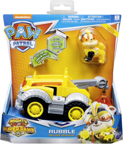 PAW Patrol, Mighty Pups Super PAWs Luxusfahrzeug von Rubble mit Lichtern und Geräuschen