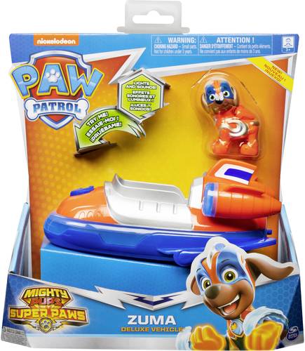 PAW Patrol, Mighty Pups Super PAWs Luxusfahrzeug von Zuma mit Lichtern und Geräuschen