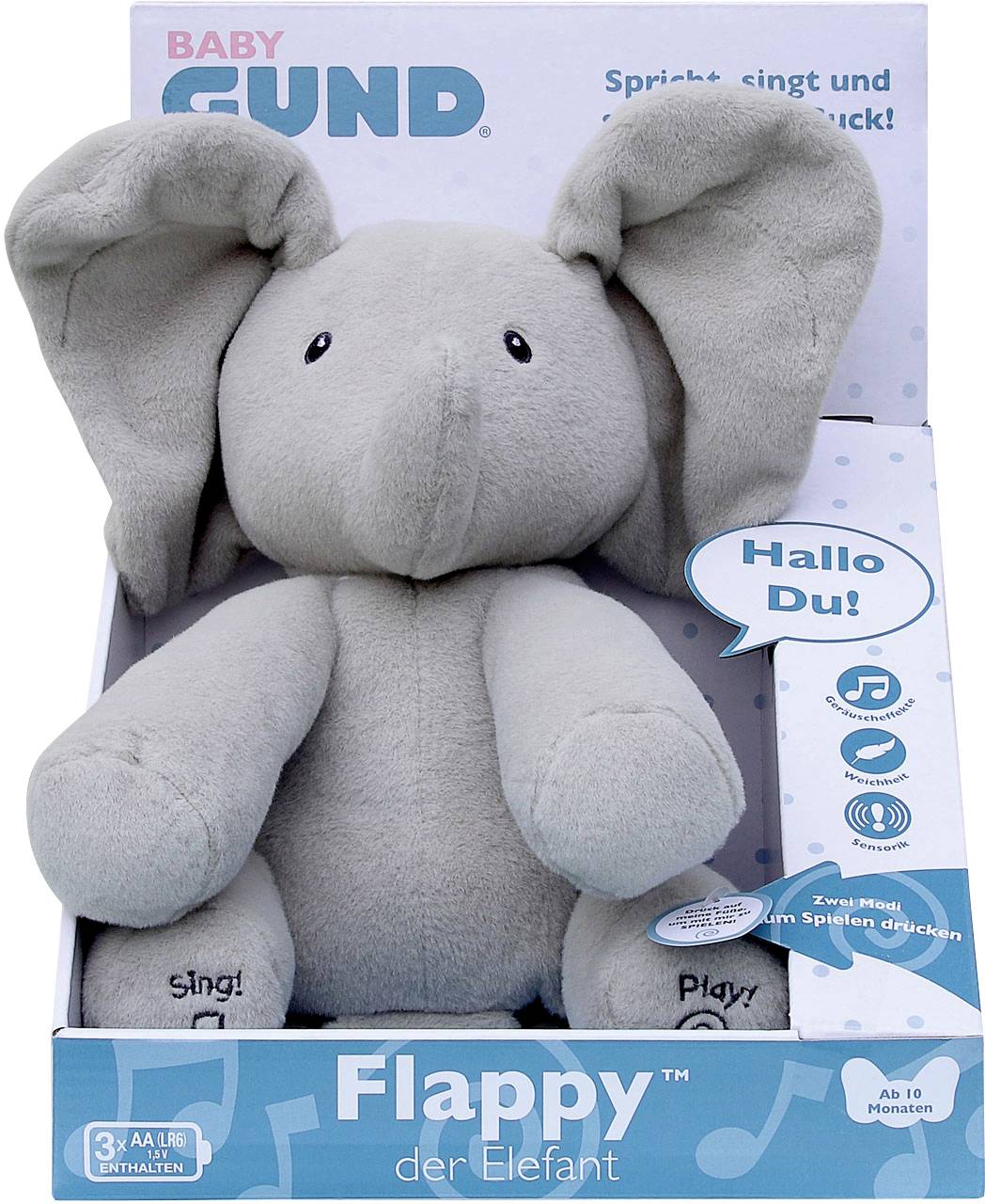 GUND Flappy, der singende und sprechende Elefant - deutsch, ca. 30 cm