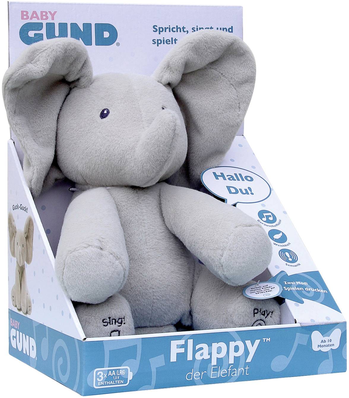 GUND Flappy, der singende und sprechende Elefant - deutsch, ca. 30 cm