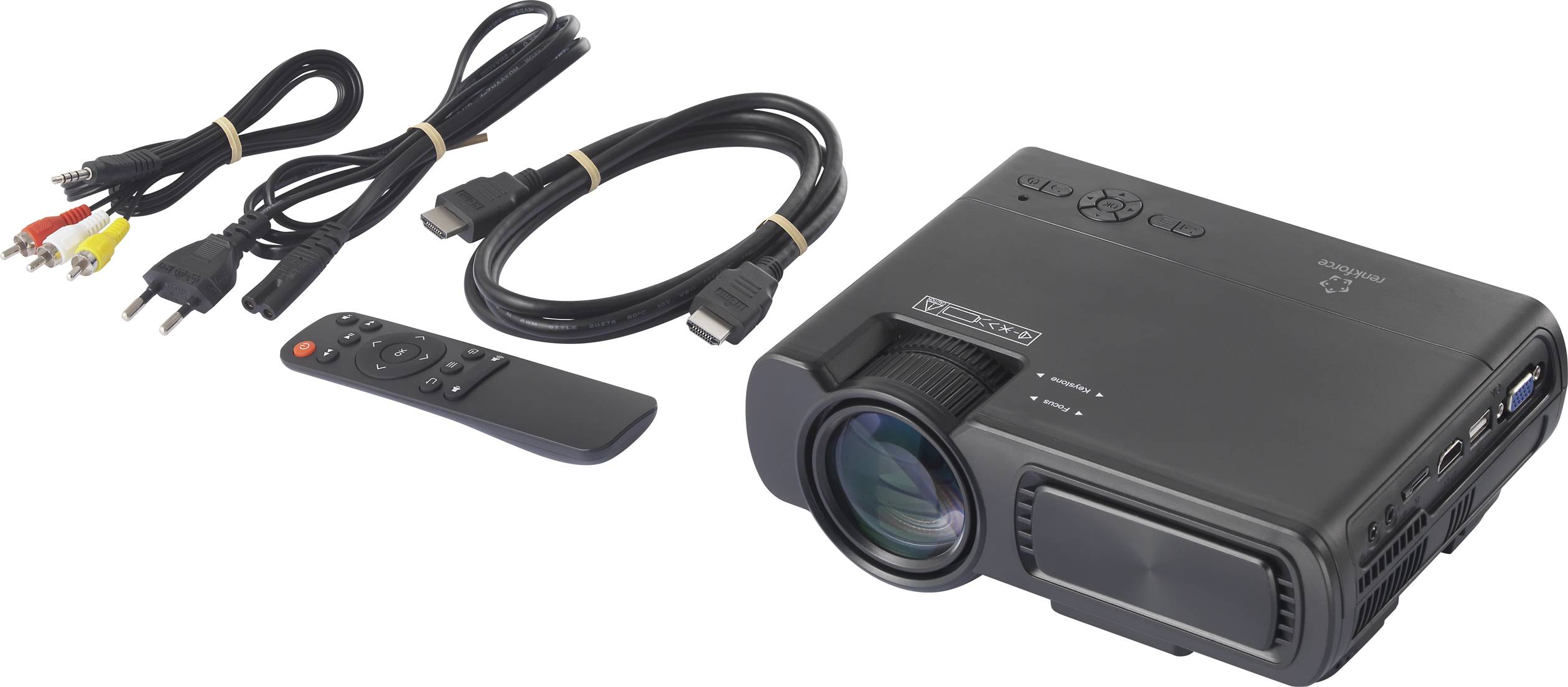 Renkforce Beamer RF-PJ-300 LCD 3200 lm 800 x 480 WXGA Mini Beamer, VGA Eingang, mit Fernbedienung, Integrierter Lautsprecher