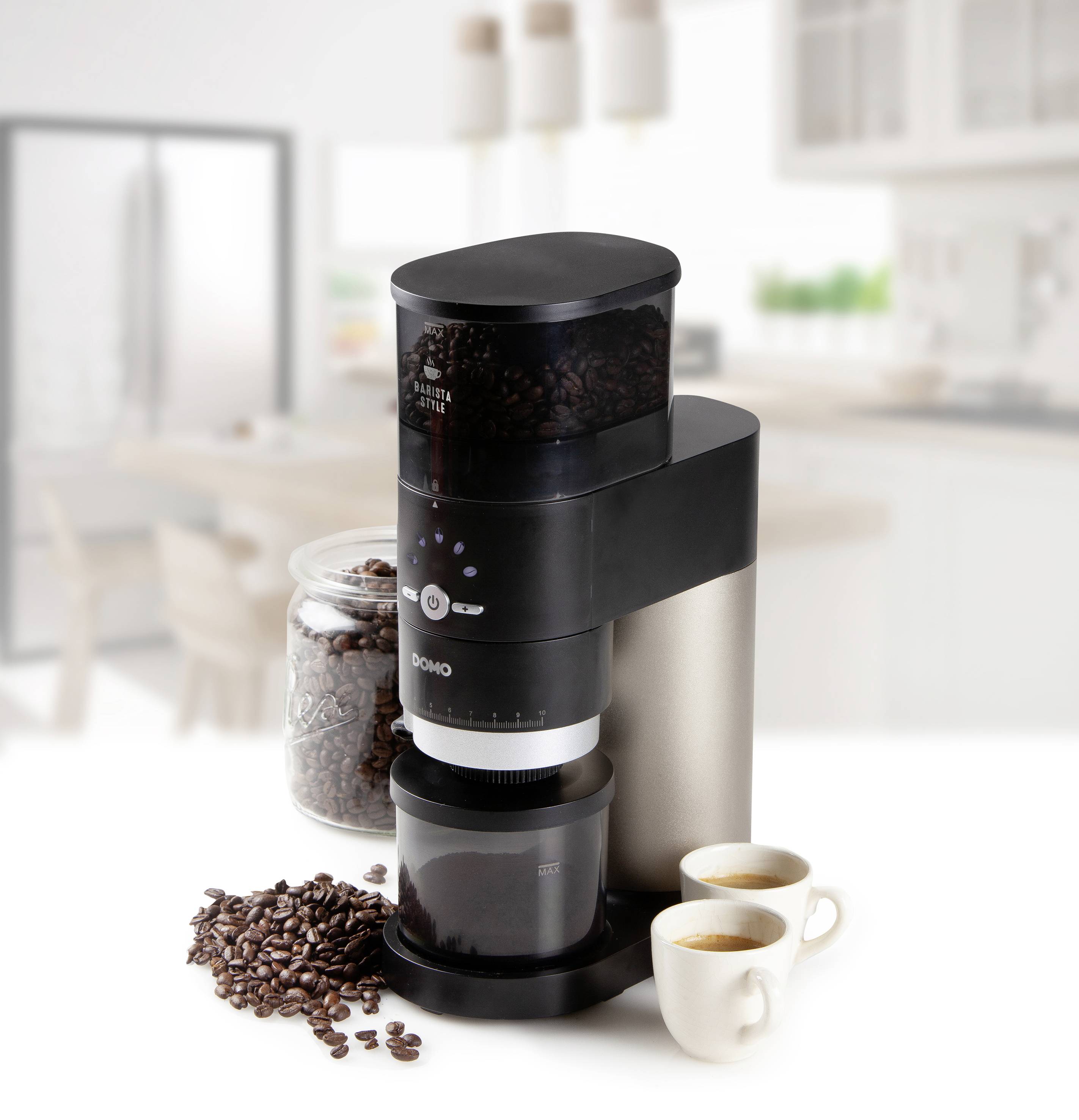 DOMO DO715K DO715K Kaffeemühle Schwarz, Silber Stahl-Kegelmahlwerk
