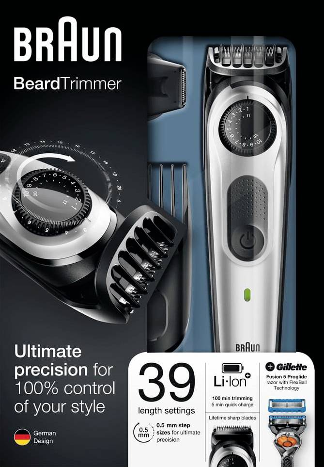 Braun BT5060 Bartschneider, Haarschneider abwaschbar Schwarz, Silber
