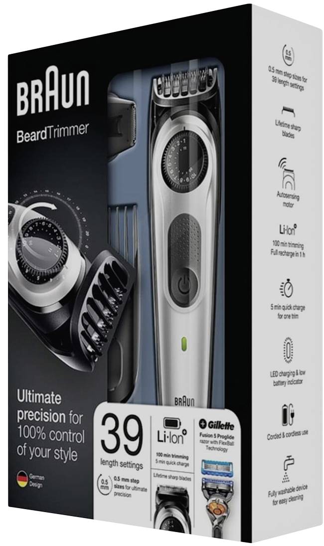 Braun BT5060 Bartschneider, Haarschneider abwaschbar Schwarz, Silber