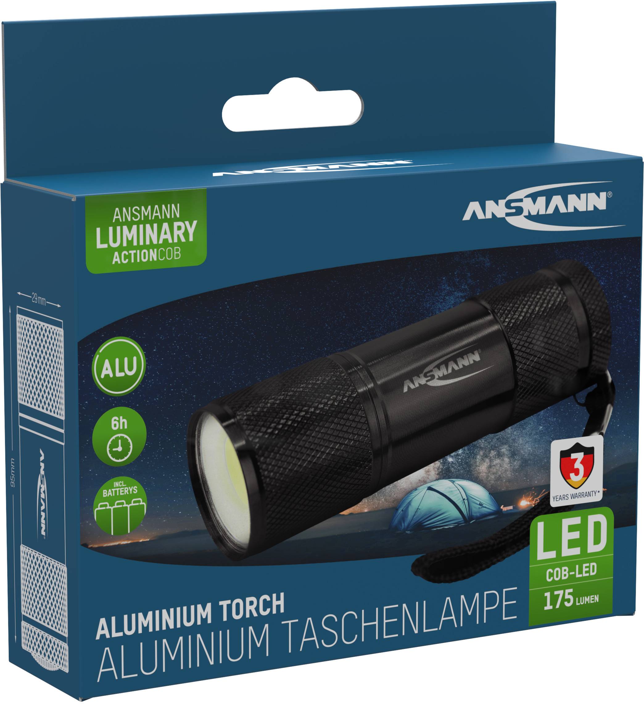 Ansmann Action COB LED Taschenlampe batteriebetrieben 175lm 6h