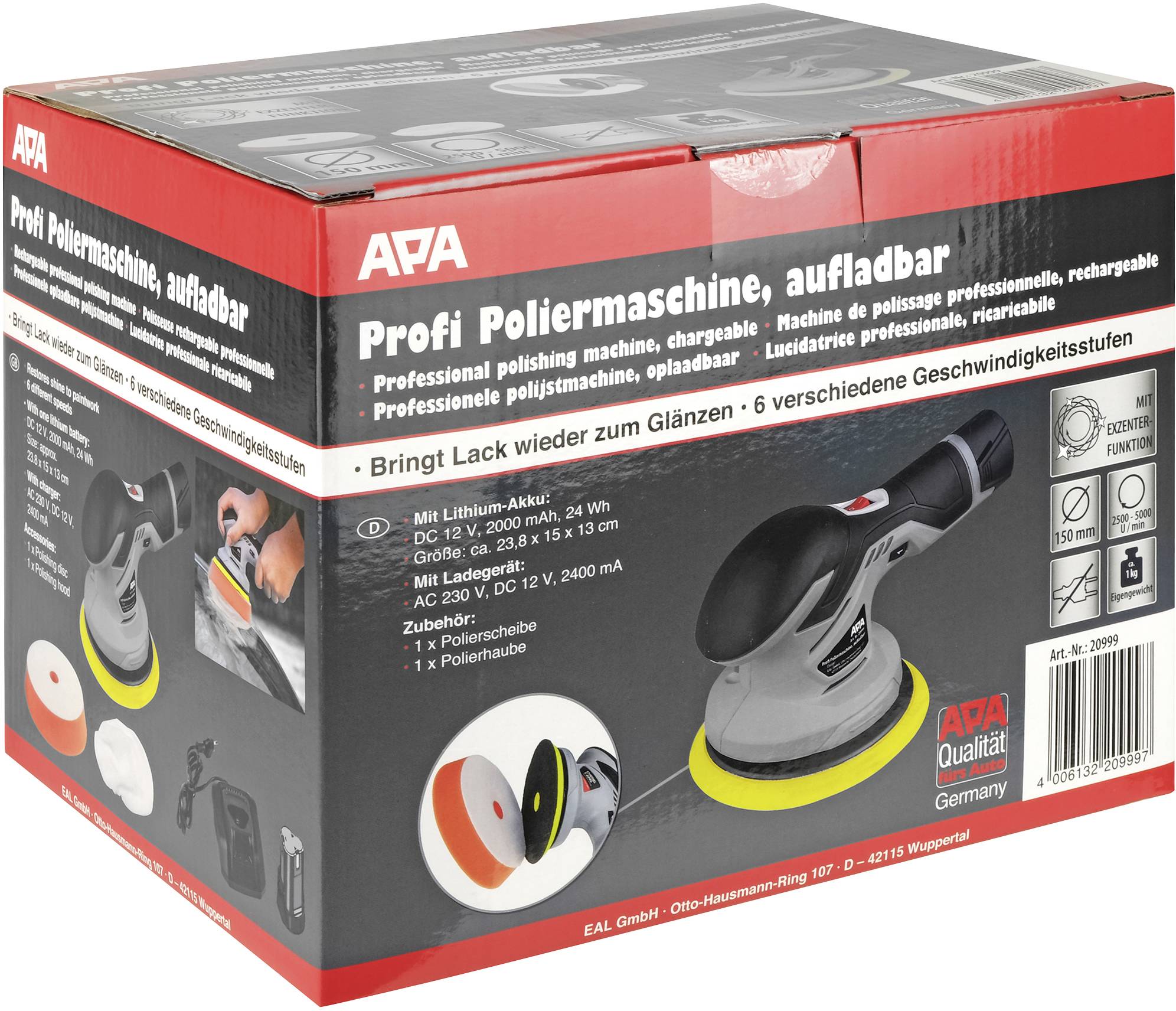 APA 20999 Akku Exzenterpoliermaschine 60W 2500 - 5000 U/min