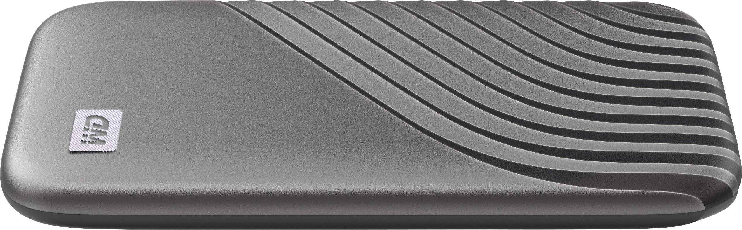 Externe Festplatte mit einem modernen, schwarzen Design und gewellten Details auf der Oberfläche. Geeignet für Datenspeicherung.