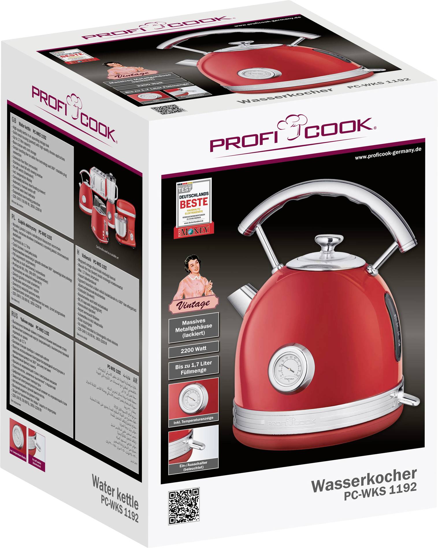 Profi Cook PC-WKS 1192 Wasserkocher Rot Fassungsvermögen: 1.7 l