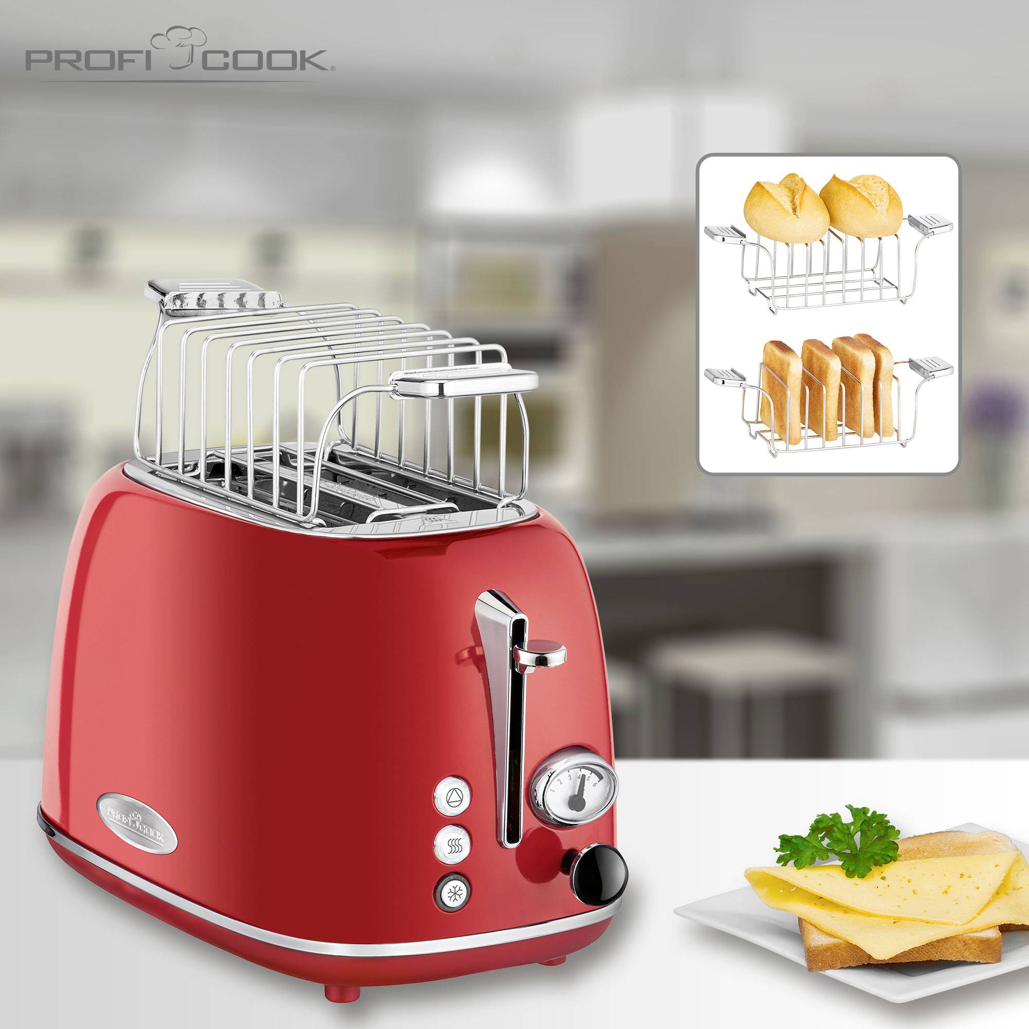 Profi Cook PC-TA 1193 Toaster Edelstahl, Rot