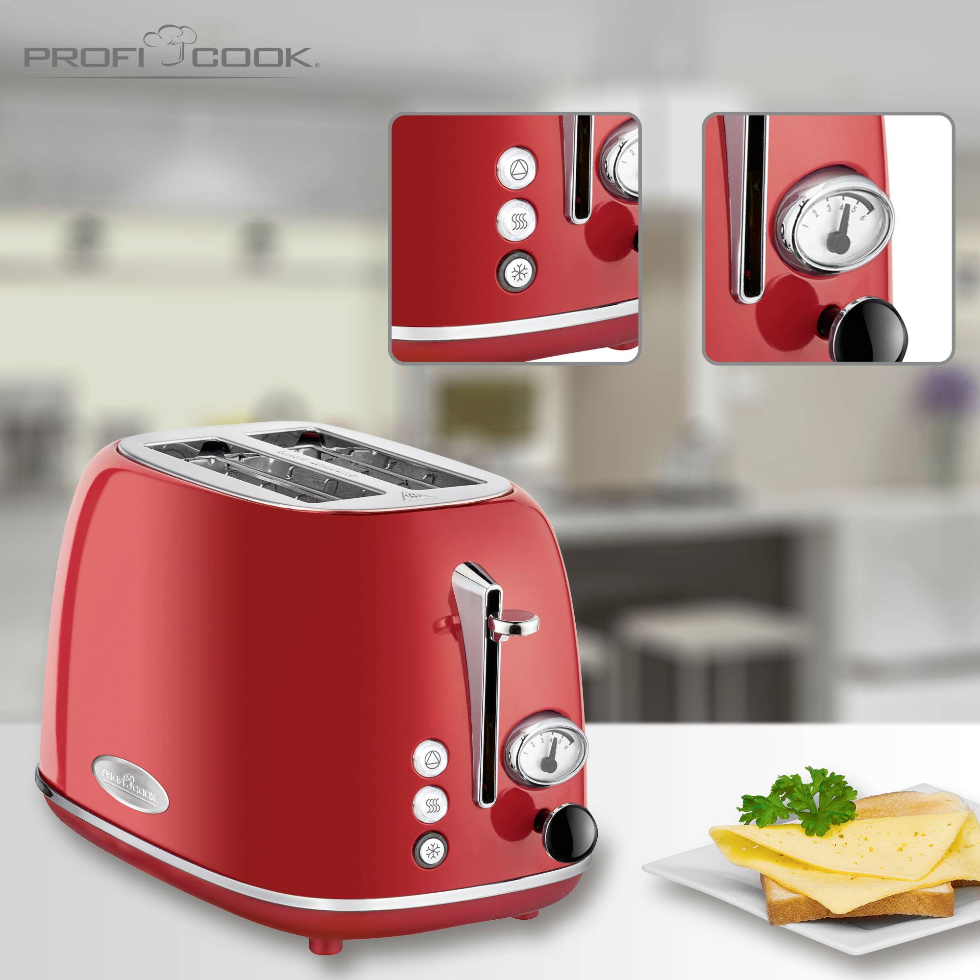 Profi Cook PC-TA 1193 Toaster Edelstahl, Rot
