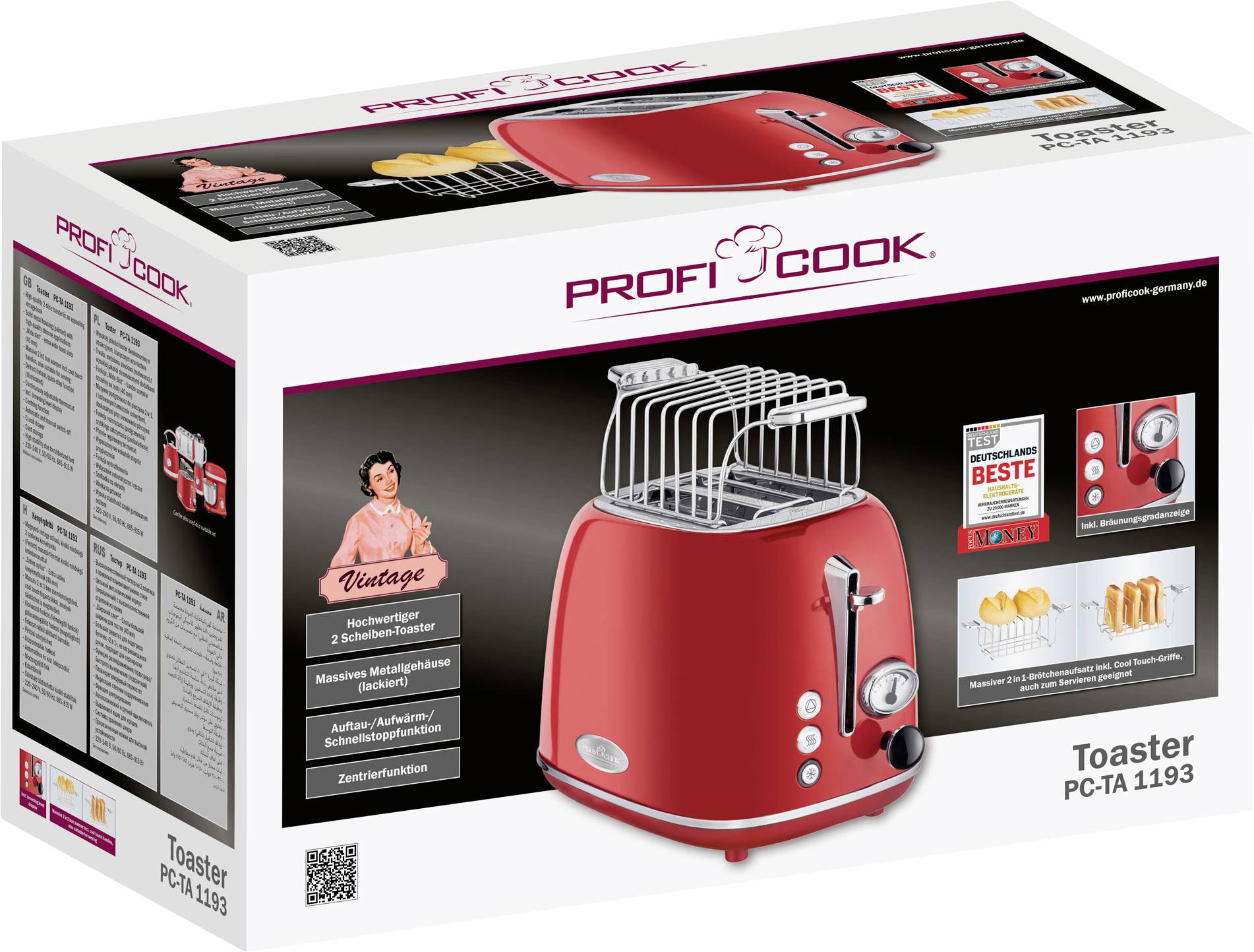 Profi Cook PC-TA 1193 Toaster Edelstahl, Rot