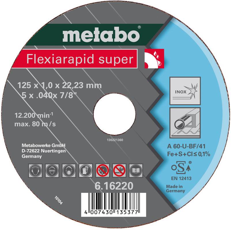 Metabo Flexiarapid Super Trennscheibe für Edelstahl, 125 x 1,0 x 22,23 mm, max. 12.200 U/min, Made in Germany.