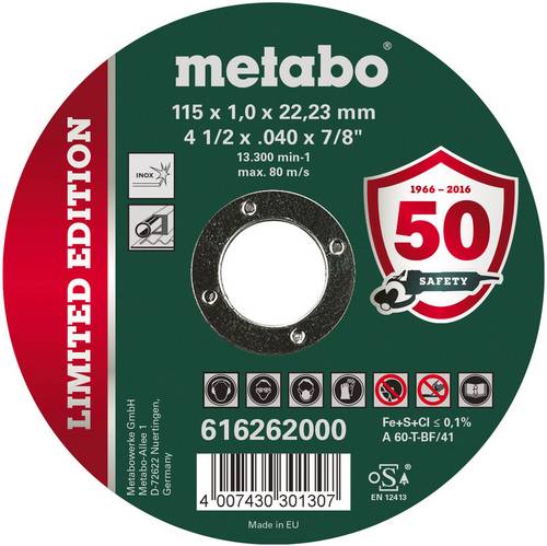 Metabo 616262000 Trennscheibe gerade 115 mm 100 St. rostfreier Stahl