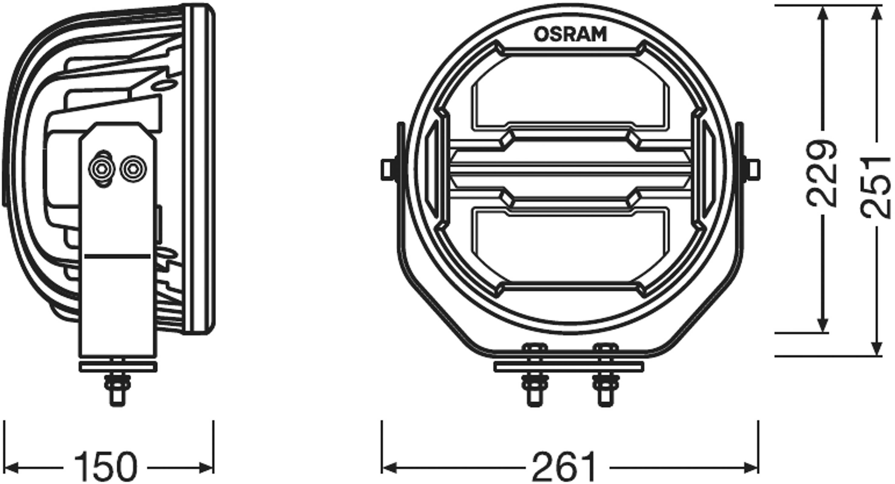 OSRAM Fernscheinwerfer LEDDL112-CB LEDriving® ROUND MX260-CB LED vorne (L x B x H) 150 x 251 x 261 mm
