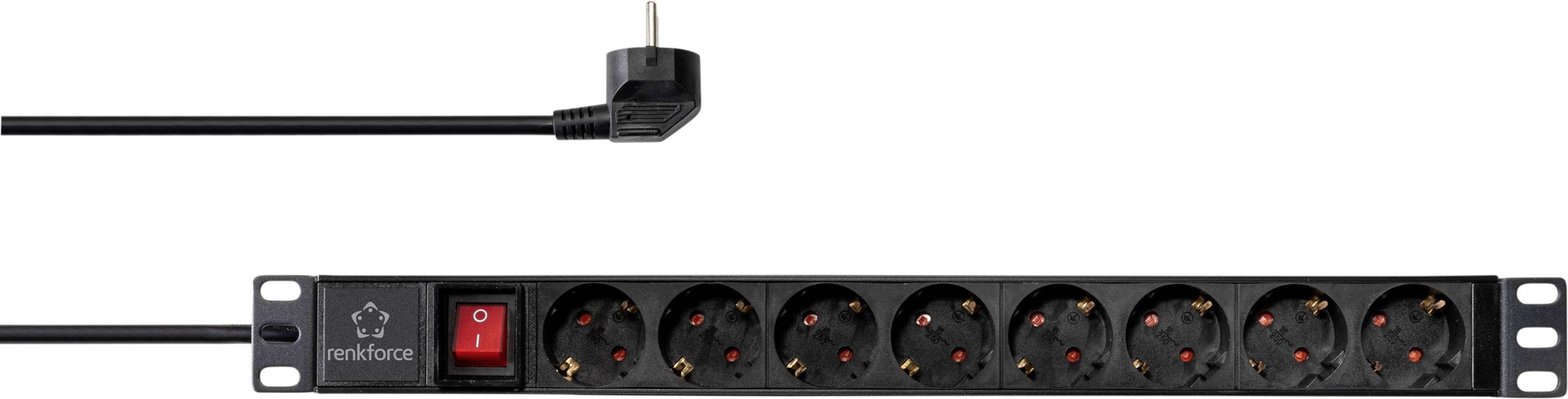 Renkforce RF-4604248 19 Zoll Netzwerkschrank-Steckdosenleiste 1 HE Schutzkontaktsteckdose mit Schalter Schwarz