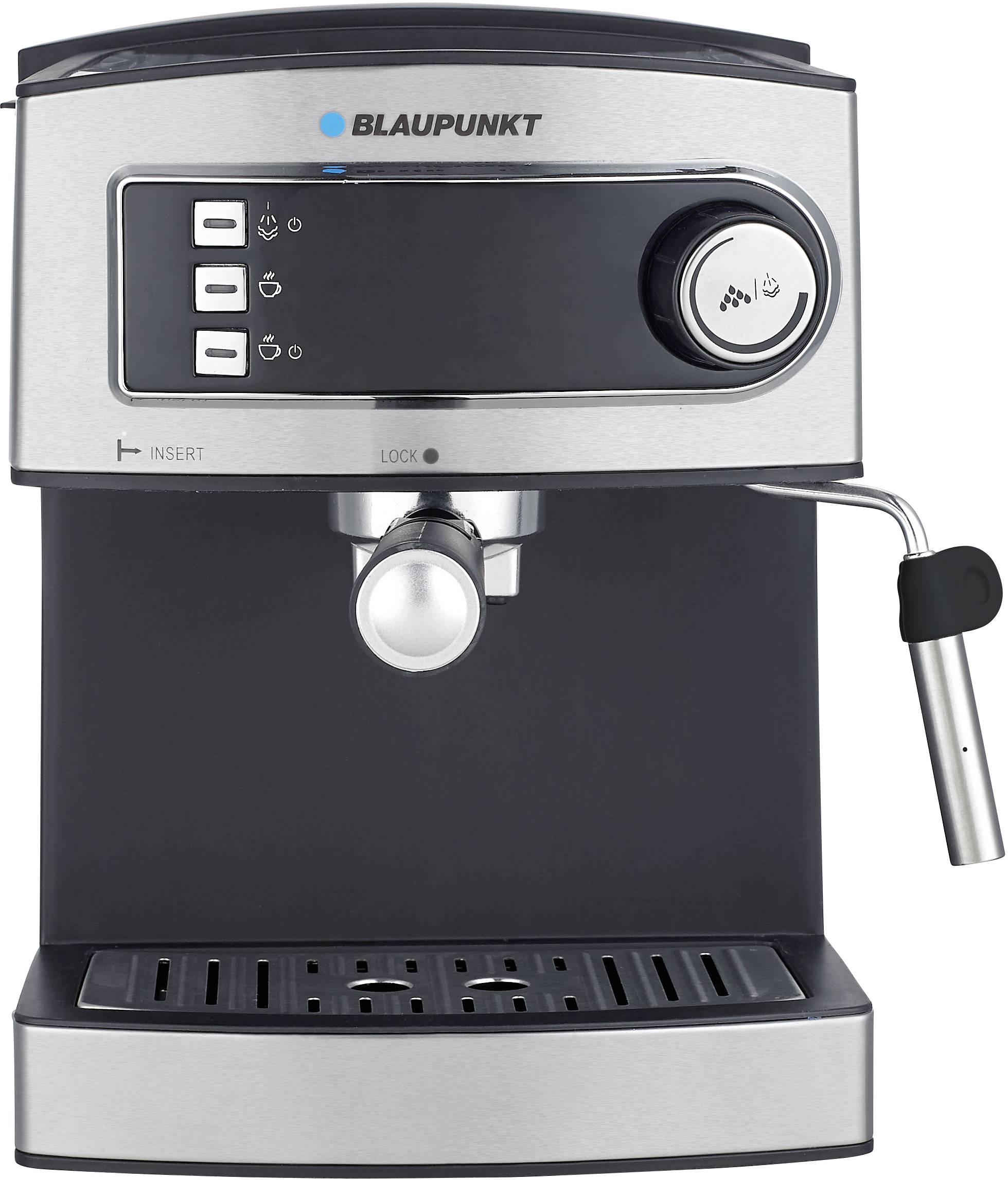 Blaupunkt CMP301 Kaffeemaschine Schwarz/Silber mit Druckbrühsystem, mit Milchaufschäumdüse