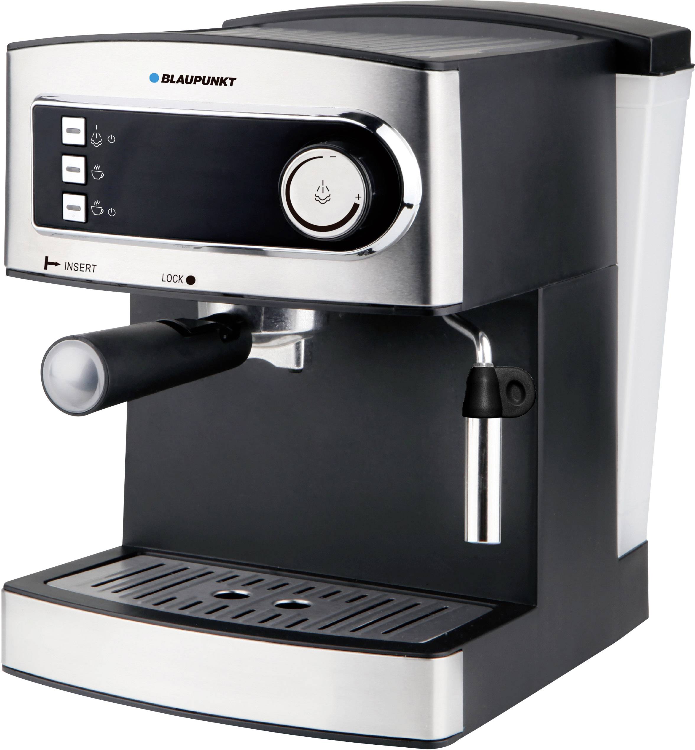 Blaupunkt CMP301 Kaffeemaschine Schwarz/Silber mit Druckbrühsystem, mit Milchaufschäumdüse