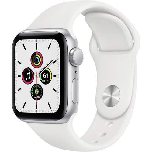 Apple Watch SE GPS 40mm Aluminiumgehäuse Silber Sportarmband Weiß