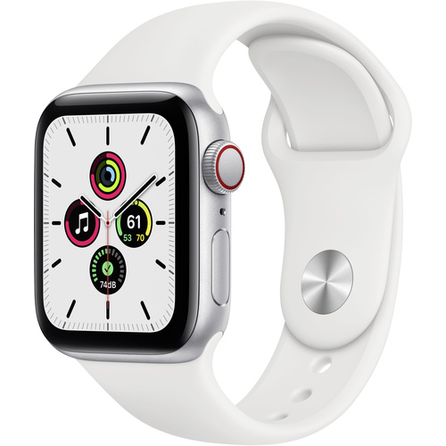 Apple Watch SE GPS + Cellular 40 mm Aluminiumgehäuse Silber Sportarmband Weiß