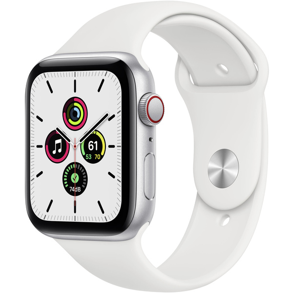 Apple Watch SE GPS + Cellular 44mm Aluminiumgehäuse Silber Sportarmband Weiß