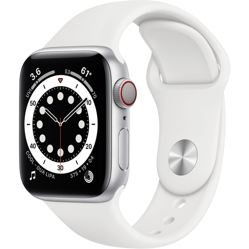 Apple Watch Series 6 GPS + Cellular 40mm Aluminiumgehäuse Silber Sportarmband Weiß