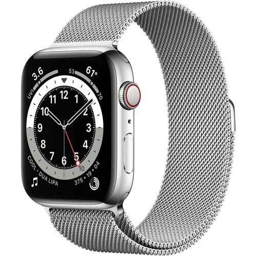 Apple Watch Series 6 GPS + Cellular 44mm Edelstahlgehäuse Silber Milanaisearmband Silber