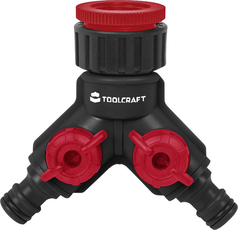 TOOLCRAFT 2302363 Kunststoff 2-Wege-Verteiler Steckkupplung Wasserstop, mit Regulierventil