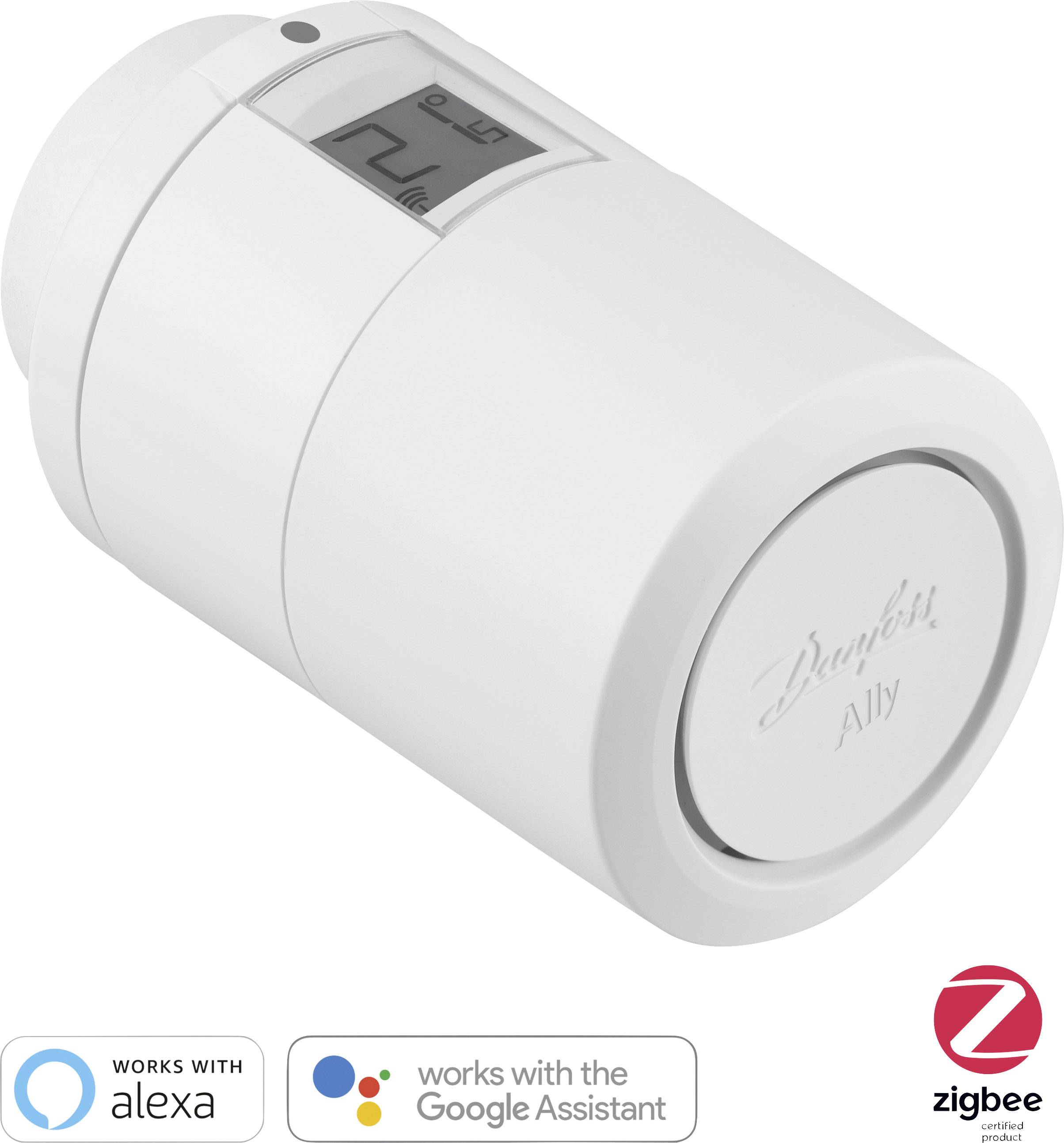 Elektronisches Heizkörperthermostat mit LED-Anzeige, kompatibel mit Amazon Alexa, Google Assistant und Zigbee.