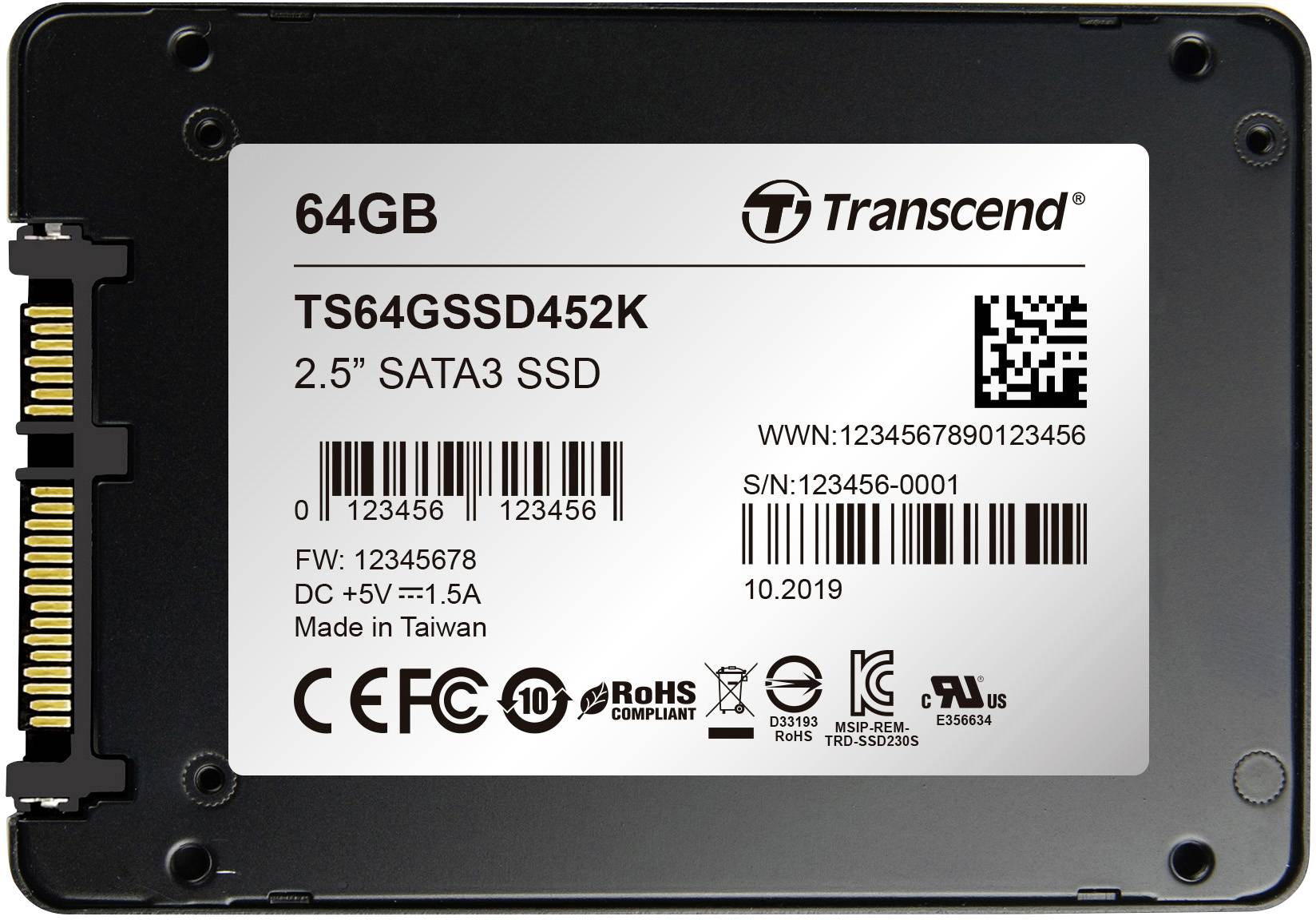 Transcend SSD452K 64GB Interne SATA SSD 6.35cm (2.5 Zoll) SATA 6 Gb/s Industrial TS64GSSD452K