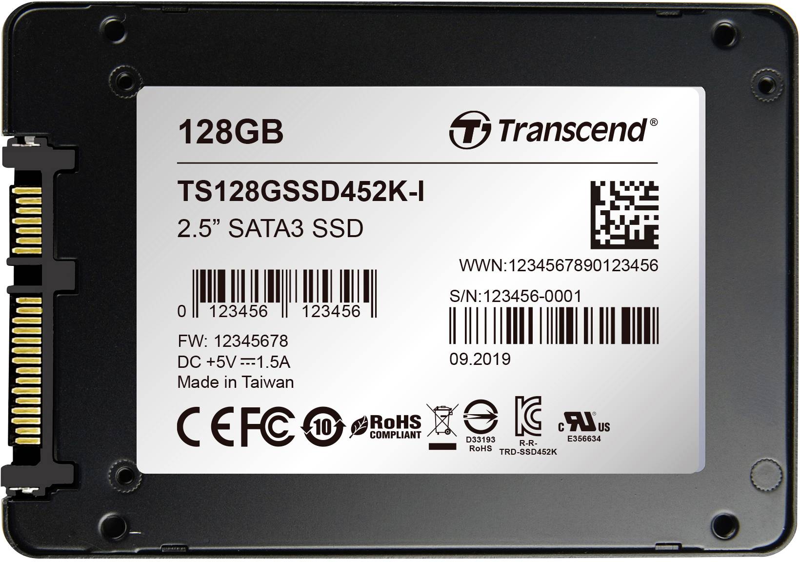 Transcend SSD452K-I 128GB Interne SATA SSD 6.35cm (2.5 Zoll) SATA 6 Gb/s Industrial TS128GSSD452K-I