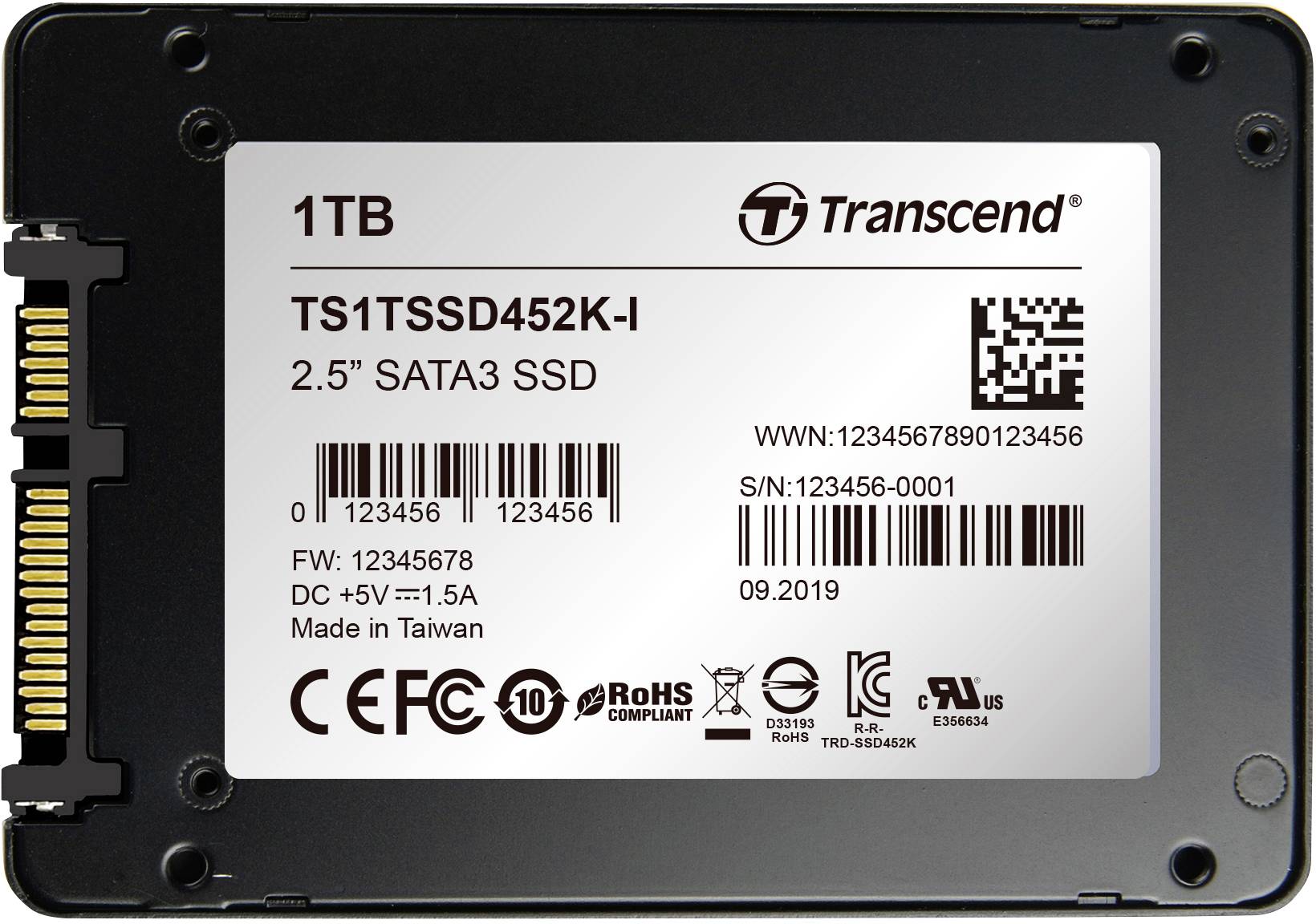 Transcend SSD452K-I 1TB Interne SATA SSD 6.35cm (2.5 Zoll) SATA 6 Gb/s Industrial TS1TSSD452K-I