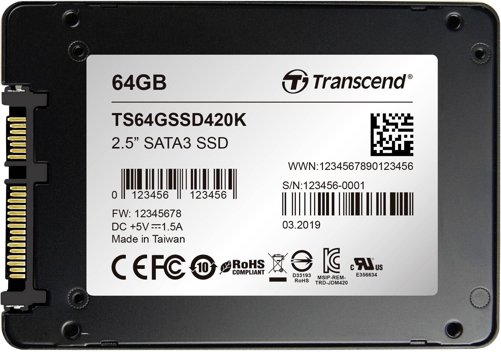 Transcend SSD420K 64GB Interne SATA SSD 6.35cm (2.5 Zoll) SATA 6 Gb/s Industrial TS64GSSD420K