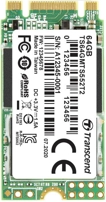 Transcend MTS552T2 64GB Interne M.2 SATA SSD 2242 SATA 6 Gb/s Industrial TS64GMTS552T2