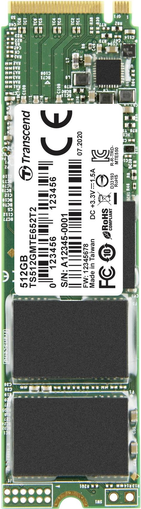 Transcend MTE652T2 512 GB Interne M.2 PCIe NVMe SSD 2280 PCIe NVMe 3.0 x4 Industrial TS512GMTE652T2
