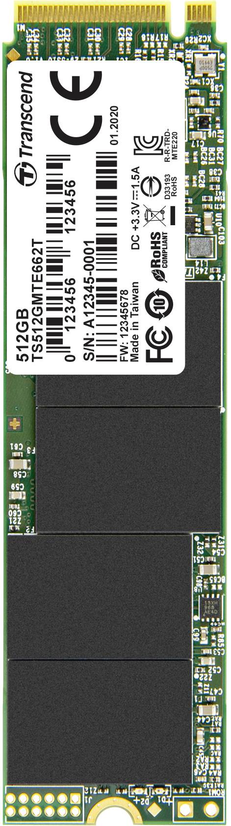 Transcend MTE662T 512 GB Interne M.2 PCIe NVMe SSD 2280 PCIe NVMe 3.0 x4 Industrial TS512GMTE662T