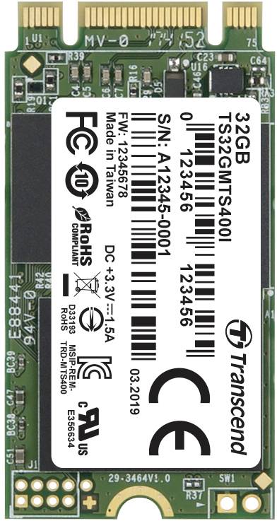 Transcend MTS400I 32 GB Interne M.2 PCIe NVMe SSD 2242 SATA 6 Gb/s Industrial TS32GMTS400I