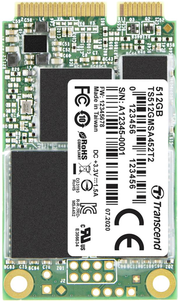 Transcend MSA452T2 512GB Interne mSATA SSD SATA 6 Gb/s Industrial TS512GMSA452T2