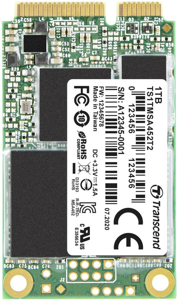 Transcend MSA452T2 1TB Interne mSATA SSD SATA 6 Gb/s Industrial TS1TMSA452T2