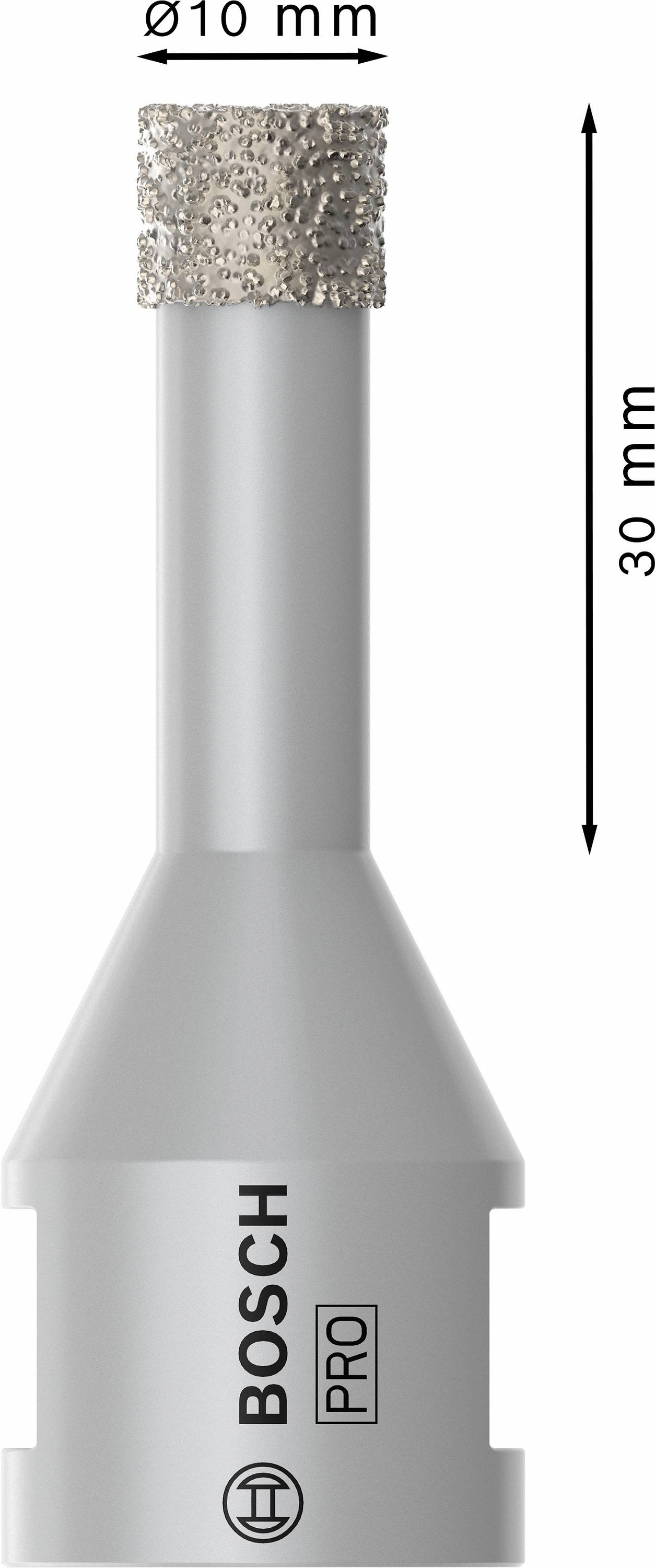 Diamantbohrer von Bosch, 10 mm Durchmesser, 30 mm Länge. Geeignet für präzises Bohren in harten Materialien.